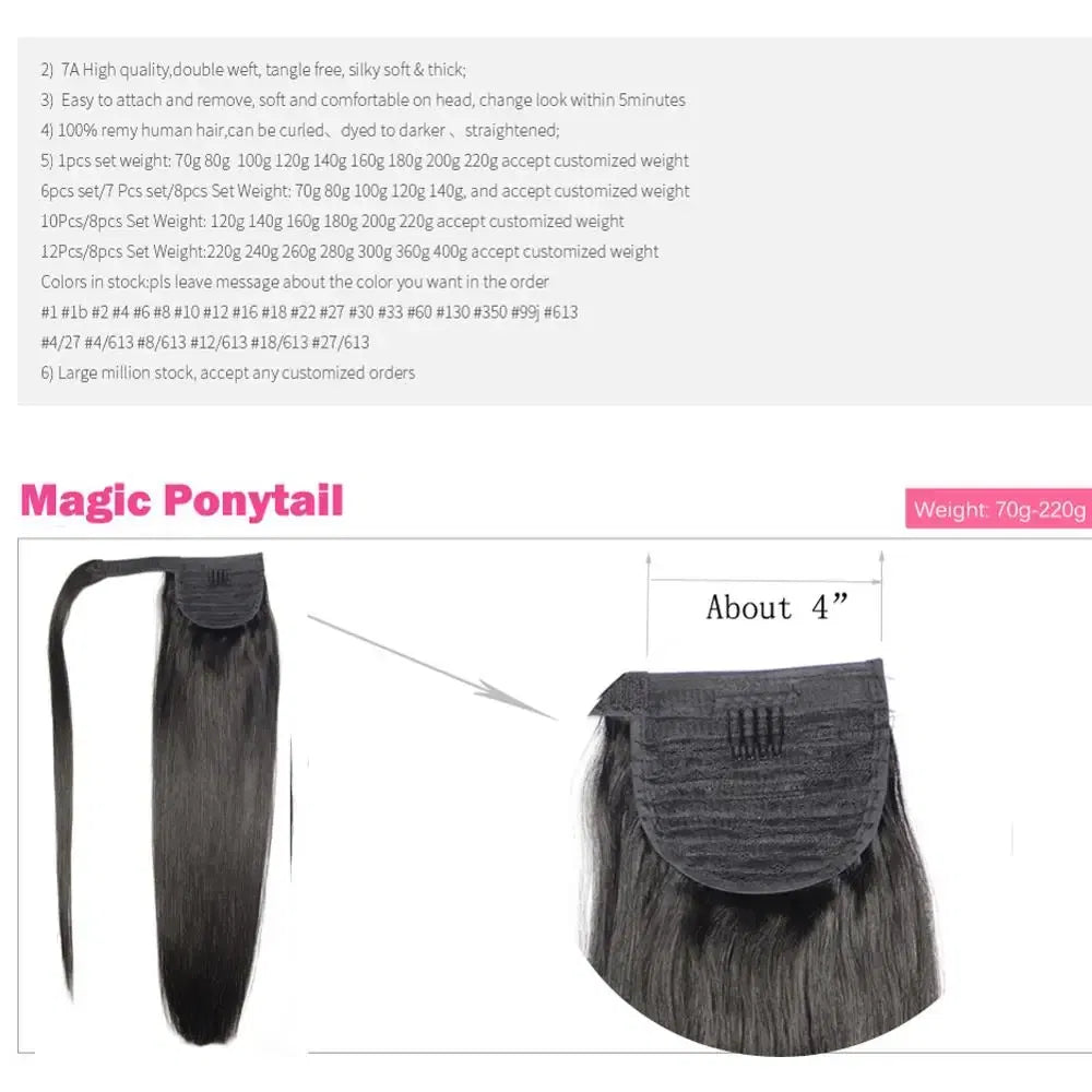 Color: #10, Life Span: 6 Months With Proper Care, Stretched Length: 24inches, Longest Hair Proportion: 35%-45% - ZZHAIR 100% Human Hair Extensions 16"-28" Machine Made Remy Magic Wrap Around Ponytail 60g-120g Clip In Horsetail Stragiht Taven