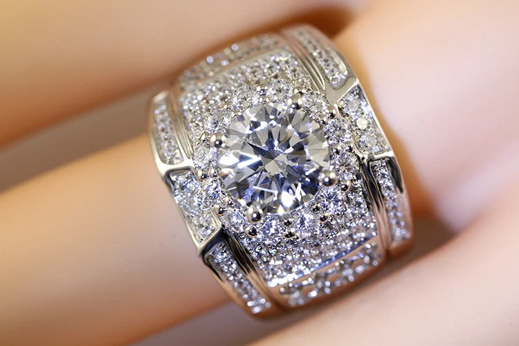 Luxury fashion white zircon Ring Non-allergenic for Men Jewelry Wedding engagement party ring high quality Men's rings