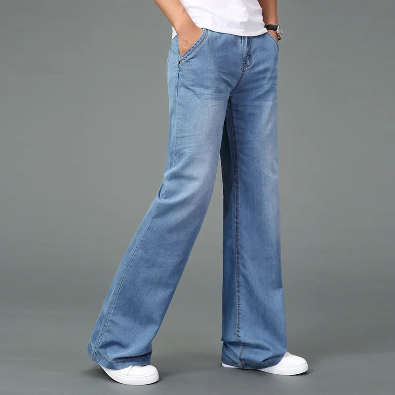 Men Flared Boot Cut Jeans Loose Wide Leg Denim Pants
