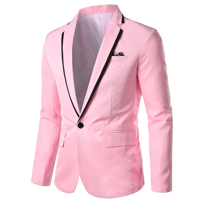 Men Spring Autumn Slim Fit Casual Blazer One Button Suit Jacket