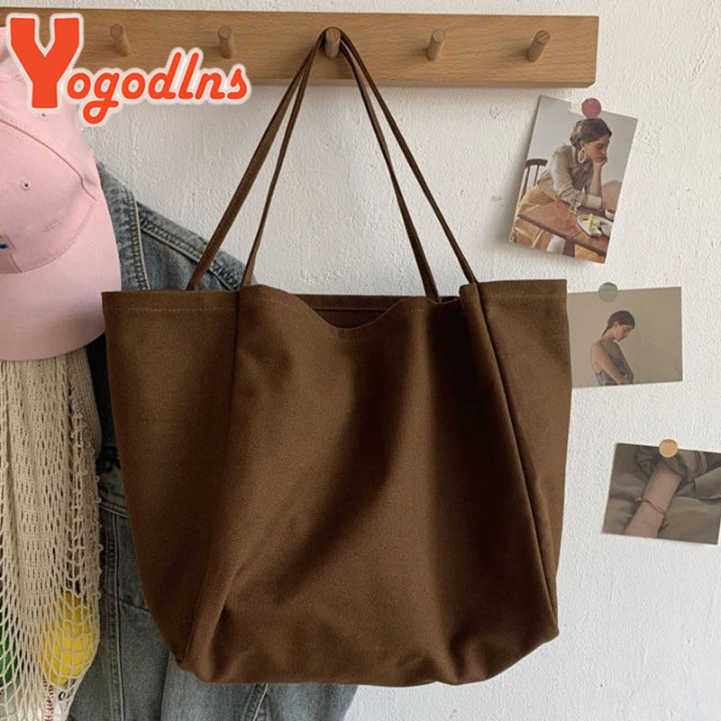 Women Canvas Large Tote Bag Solid Color Shoulder Shopping Handbag TAVEN System LLC