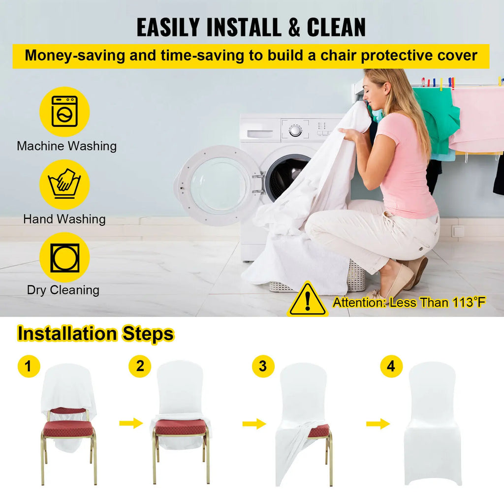 SucceBuy12/30/50/100Pcs Wedding Chair Cover Spandex Stretch Slipcover for Restaurant Banquet Hotel Dining Party White Cover TAVEN System LLC