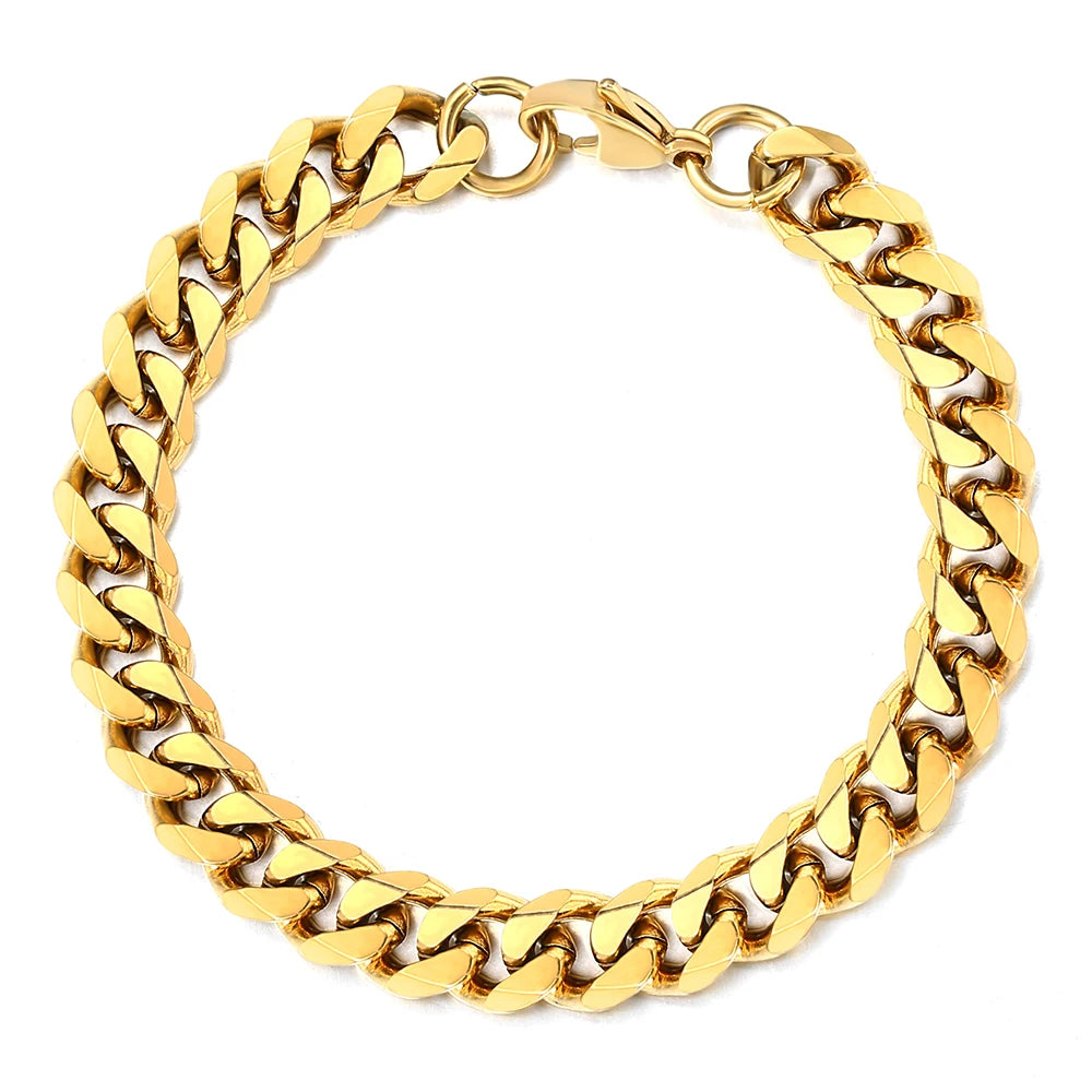 3-11MM Gold Color Stainless Steel Bracelets For Men Women Unisex Curb Cuban Link Chain Simple Wrist Jewelry Gifts TAVEN System LLC