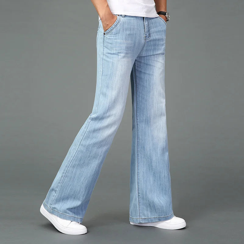 Men Flared Boot Cut Jeans Loose Wide Leg Denim Pants