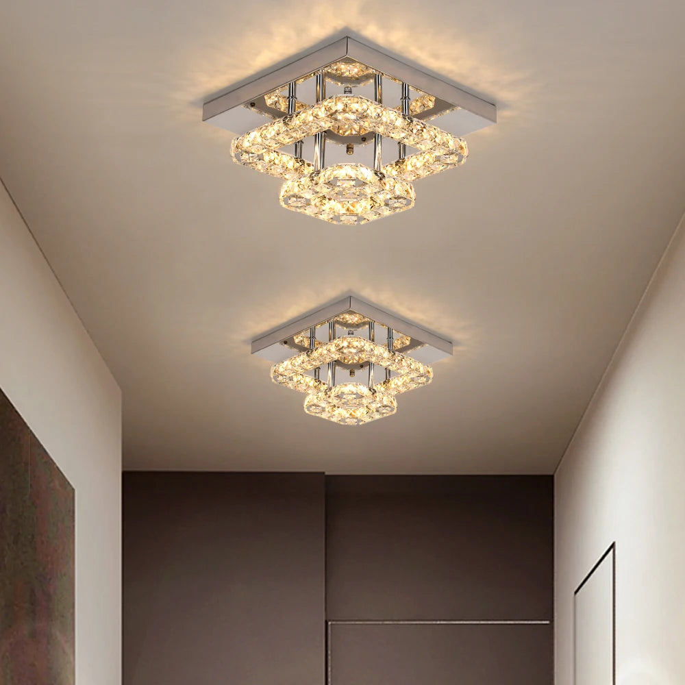 Square Crystal Led Ceiling Lamp Modern Chandelier Indoor Lighting Aisle Corridor Surface Mounted Fixture Home Hotel Loby Decor TAVEN System LLC