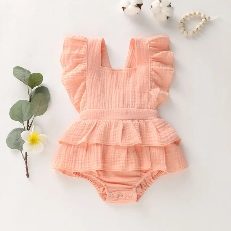 Baby Girl Ruffle Cotton Sleeveless Summer Romper Sunsuit Outfit