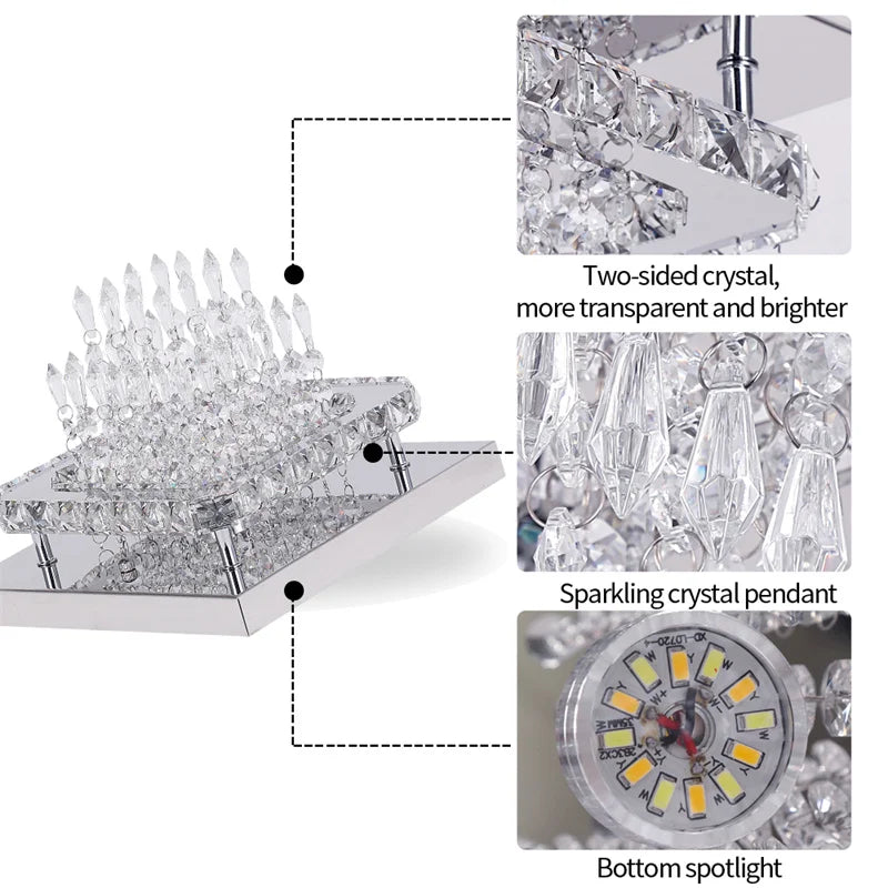 Square Crystal Led Ceiling Lamp Modern Chandelier Indoor Lighting Aisle Corridor Surface Mounted Fixture Home Hotel Loby Decor TAVEN System LLC