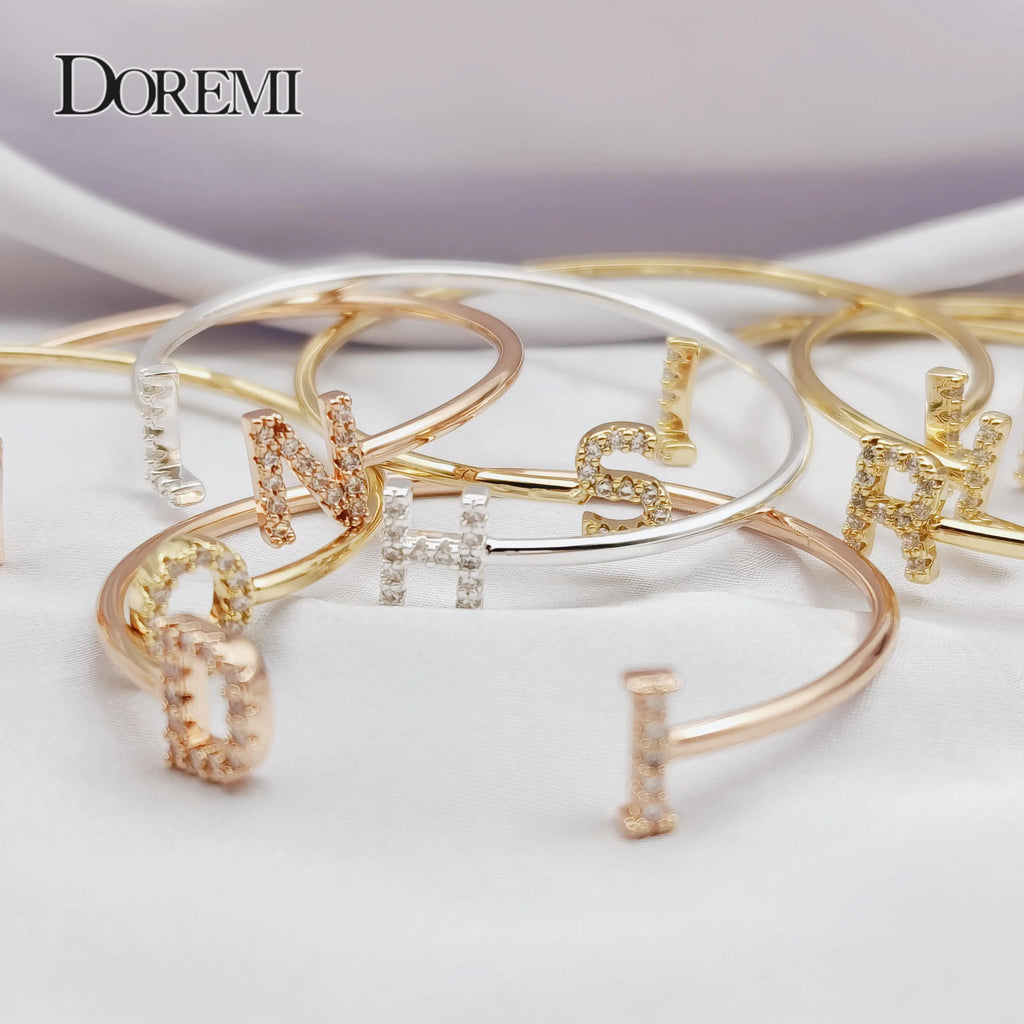 DOREMI Custom Letter Bracelet Baby bangle Zirconia Pave Setting Initial bracelet Child & Adult size for  Unique Cuff Jewelry TAVEN System LLC