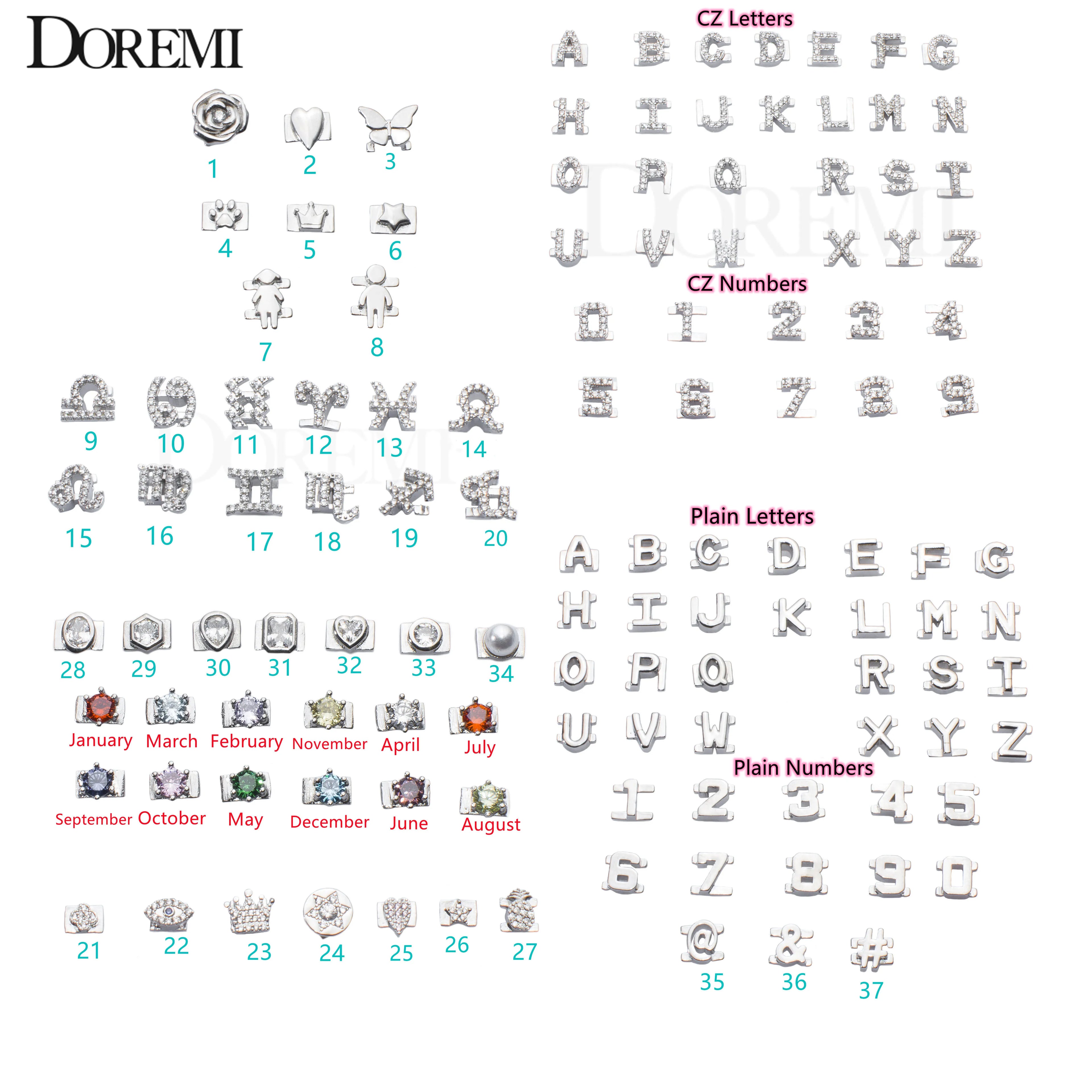 DOREMI Personalized Charms Slide Bangle English Letters 12 Birthstone Charm Heart Star Slide Bangle TAVEN System LLC