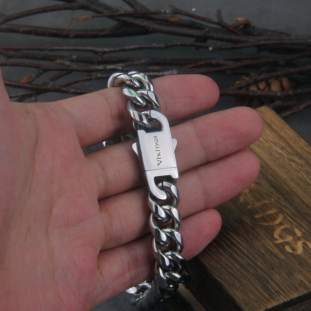 Never Fade Stainless Steel Vikings Bracelets For Men Blank Color Punk Curb Cuban Link Chain Bracelets with gift wooden box TAVEN System LLC
