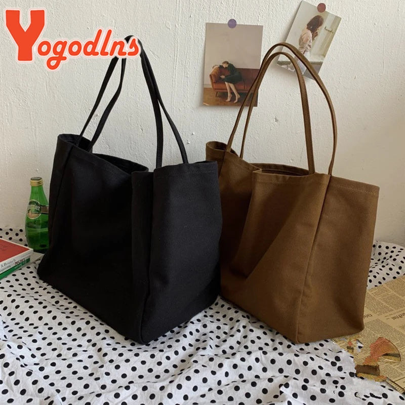 Women Canvas Large Tote Bag Solid Color Shoulder Shopping Handbag TAVEN System LLC