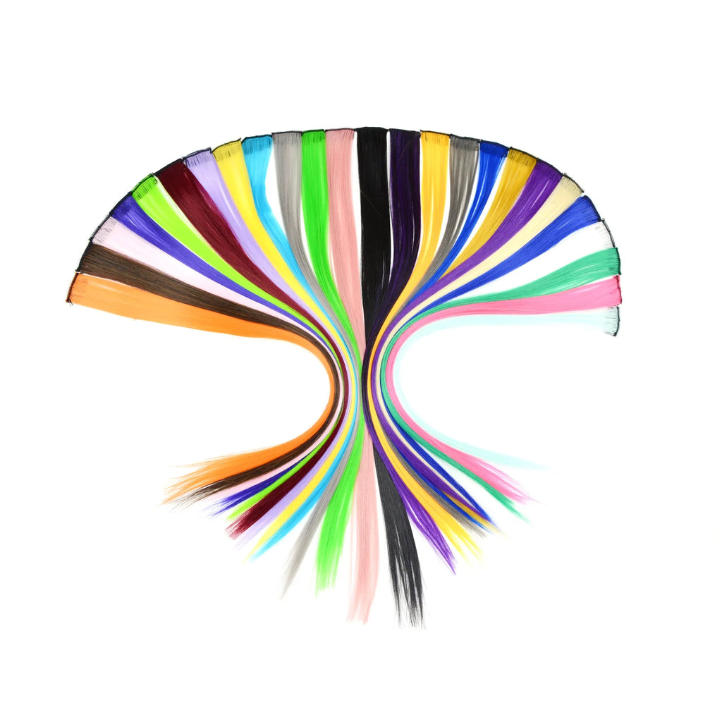 Color: #1, Stretched Length: 22inches - Synthetic Clip-in Hair Extensions 22" Long Colorful Straight Hair Pieces Synthetic Hairpieces for Daily Festival Party Taven