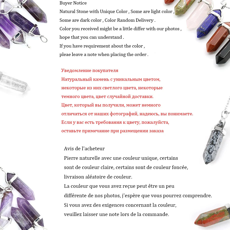 CSJA Hexagonal Bullet Crystal Necklaces Natural Gem Stone Quartz Necklace Pendant Chakra Amethysts Pink Quartz Lapis Lazuli G957 TAVEN System LLC