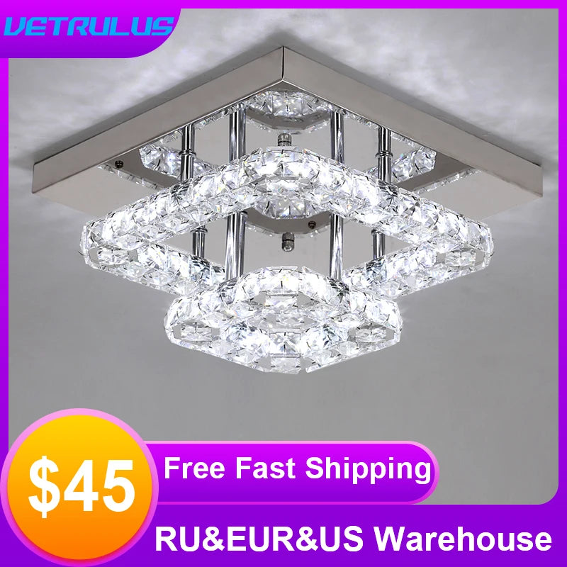 Square Crystal Led Ceiling Lamp Modern Chandelier Indoor Lighting Aisle Corridor Surface Mounted Fixture Home Hotel Loby Decor TAVEN System LLC