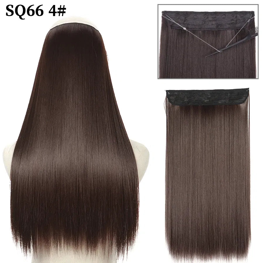 Color: T1B/30, Stretched Length: 16inches, Ships From: CHINA - Synthetic Natural Wavy No Clip Fish Line Invisible Hair Extensions Mixed Color Blonde Black Artificial False Hair Piece ForWomen Taven