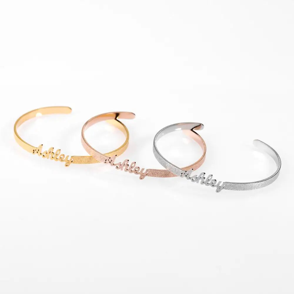 Personalized  Stainless steel frosted and gilded Name Bangle ,Family Lover Nameplate Faith Letter Bangles & Bracelet Adjusted TAVEN System LLC