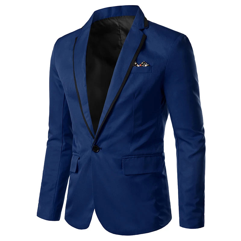 Men Spring Autumn Slim Fit Casual Blazer One Button Suit Jacket