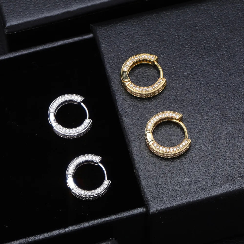 TOPGRILLZ Hip Hop Cubic Zirconia Ice Out Stud Earring Bling Fully Iced CZ Huggie Round Earrings For Men Women Jewelry
