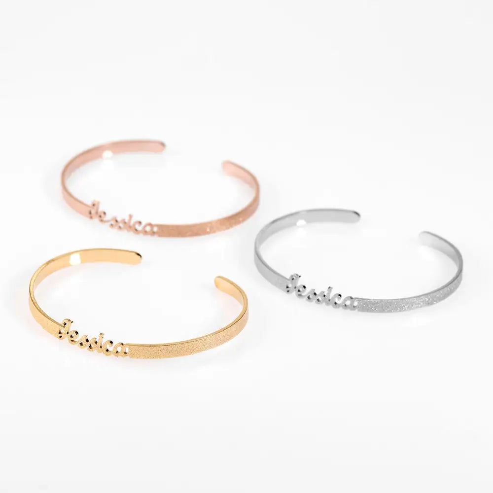 Personalized  Stainless steel frosted and gilded Name Bangle ,Family Lover Nameplate Faith Letter Bangles & Bracelet Adjusted TAVEN System LLC