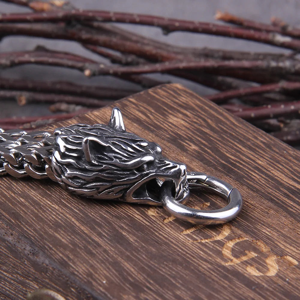 Never Fade Viking Wolf head Bracelet Men's Stainless Steel Mesh Chain Gold Punk Jewelry without box TAVEN System LLC