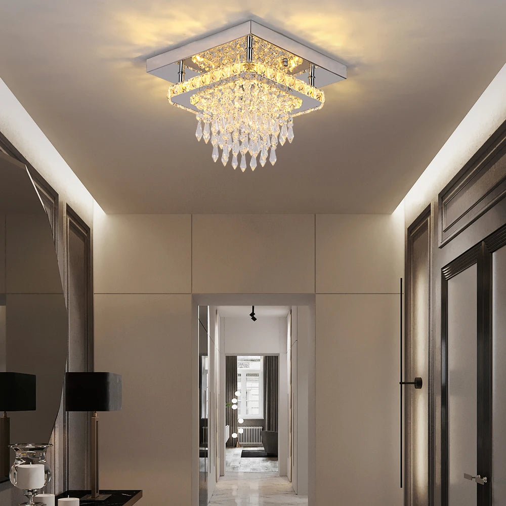 Square Crystal Led Ceiling Lamp Modern Chandelier Indoor Lighting Aisle Corridor Surface Mounted Fixture Home Hotel Loby Decor TAVEN System LLC