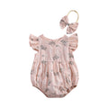Baby Girl Floral Romper with Matching Headband Summer Outfit