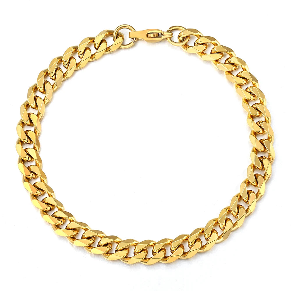 3-11MM Gold Color Stainless Steel Bracelets For Men Women Unisex Curb Cuban Link Chain Simple Wrist Jewelry Gifts TAVEN System LLC