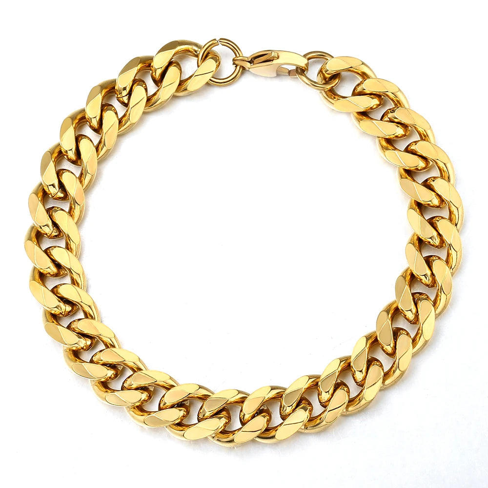 3-11MM Gold Color Stainless Steel Bracelets For Men Women Unisex Curb Cuban Link Chain Simple Wrist Jewelry Gifts TAVEN System LLC