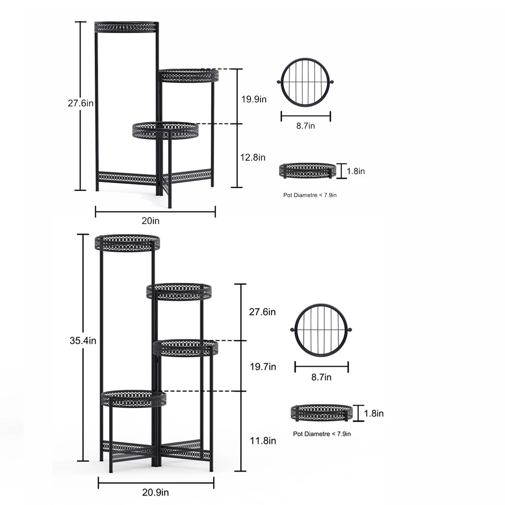 Foldable 4 tier black metal plant stand for indoor outdoor use