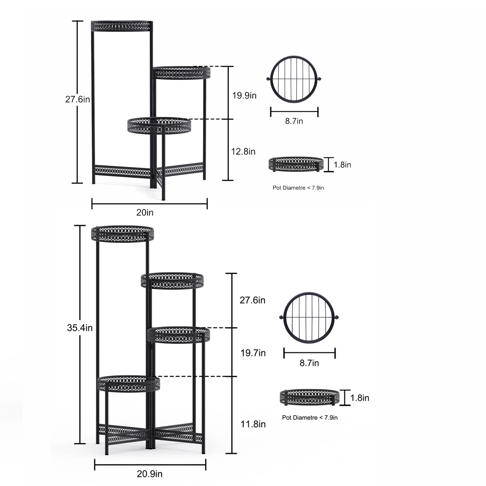 Foldable 4 tier black metal plant stand for indoor outdoor use