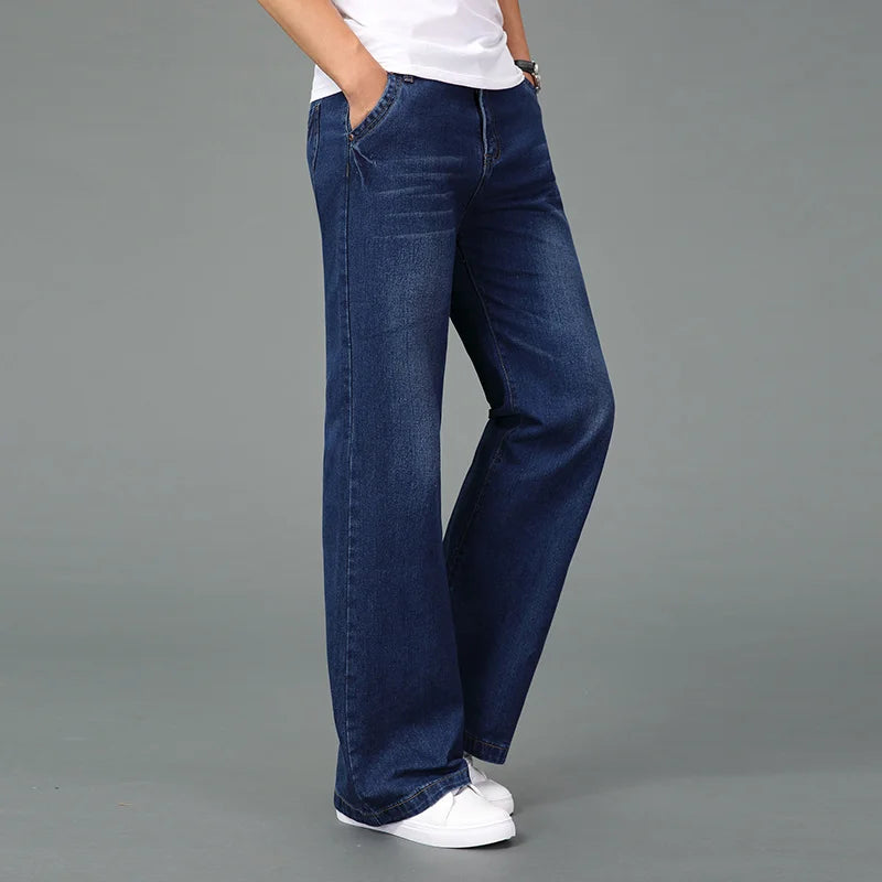 Men Flared Boot Cut Jeans Loose Wide Leg Denim Pants