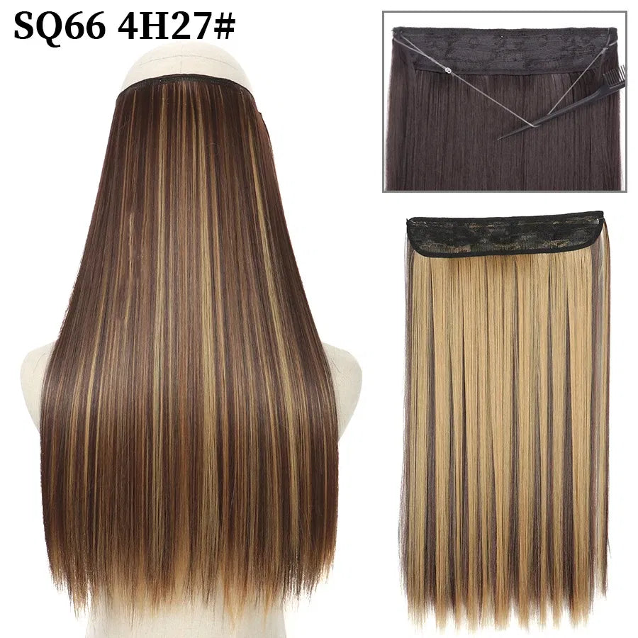 Color: T1B/33/27, Stretched Length: 32inches, Ships From: CHINA - Synthetic Natural Wavy No Clip Fish Line Invisible Hair Extensions Mixed Color Blonde Black Artificial False Hair Piece ForWomen Taven