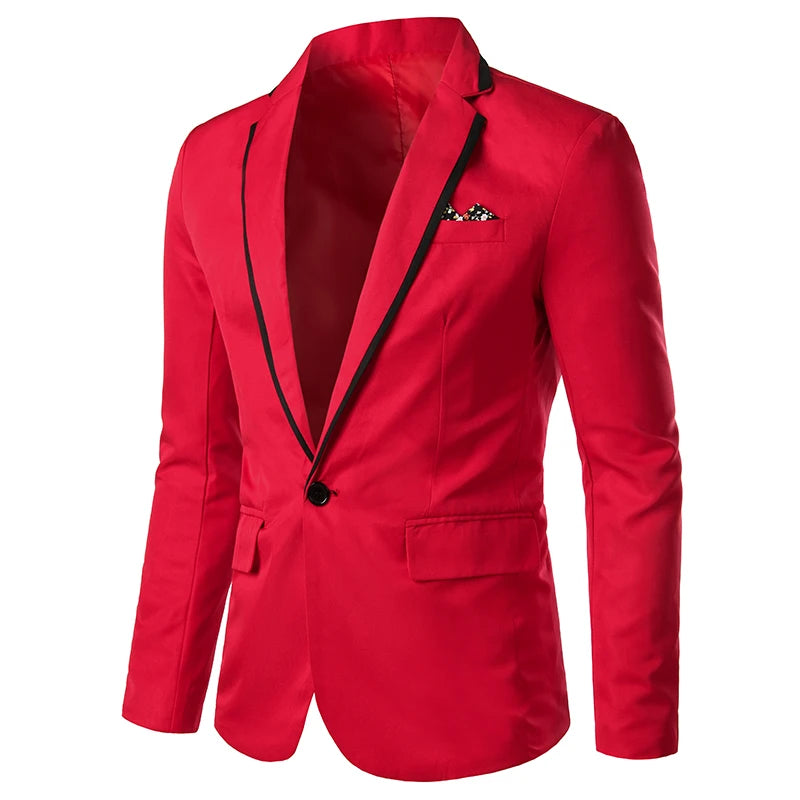 Men Spring Autumn Slim Fit Casual Blazer One Button Suit Jacket