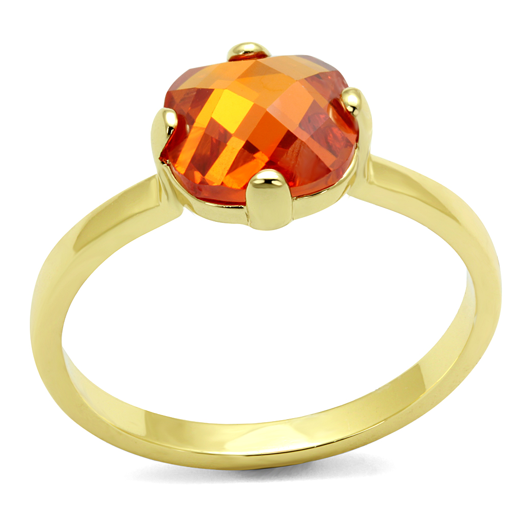 LO4079 - Flash Gold Brass Ring with AAA Grade CZ  in Orange Taven