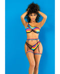 Pride One Shoulder Top, Garter Belt & Panty Black Prints L/XL Taven