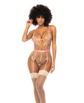 Floral Embroidered Teddy w/Underwire Cup & Garters Pink Large Mapale