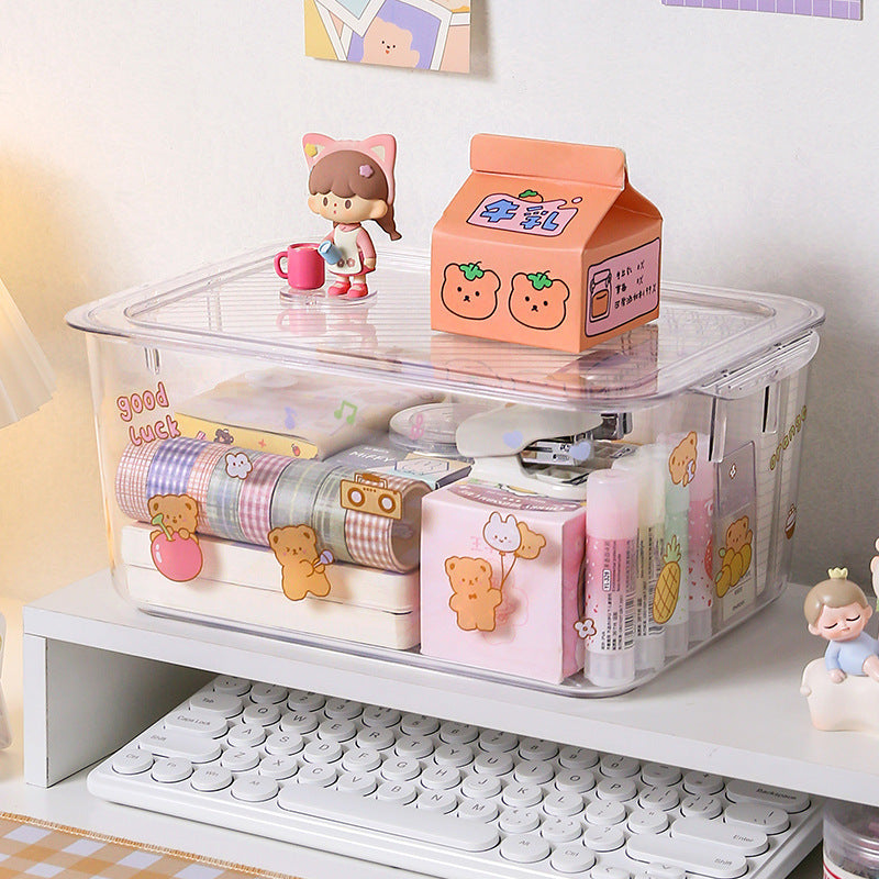 Transparent Desktop Storage Box with Lid Simple Dormitory Student Stationery Cosmetics Storage Organize Storage Box TAVEN System LLC