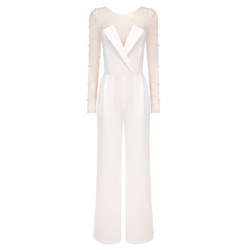 In Stock | White Bubble Bead Jumpsuit, Fashionable Casual Two-Piece Set, High-End European and American Women's Clothing, European and American Style. TAVEN System LLC