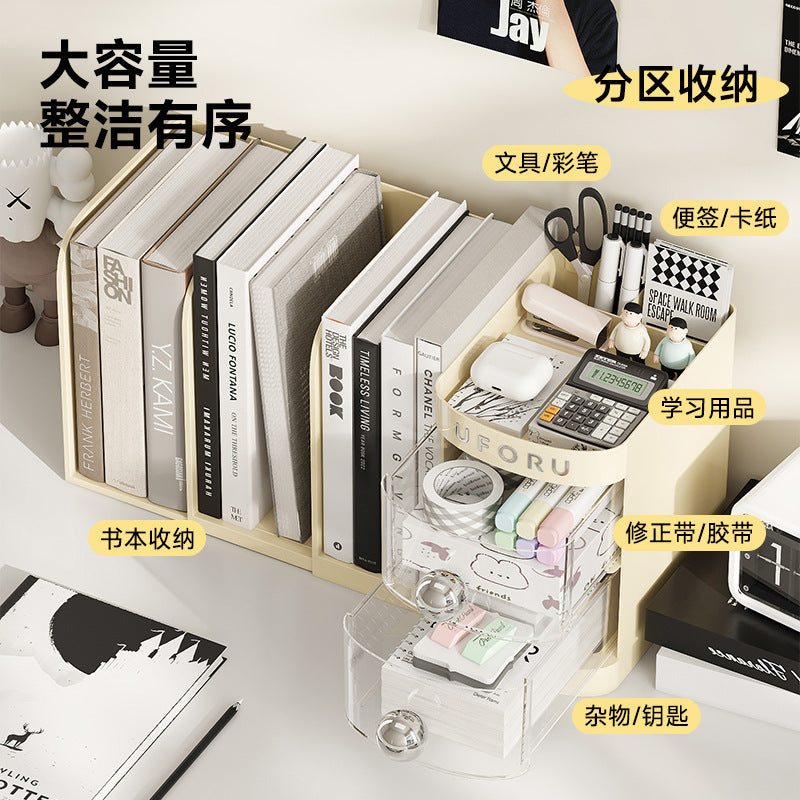Book Rack Desktop Retractable Storage Rack Student Desk Book Office Desk Document Arrangement Drawer Type Storage Box TAVEN System LLC