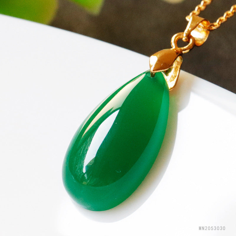 Jadeite Green Chalcedony Pendant Agate Water Drop Necklace Jade Jewelry Factory Wholesale Dropshipping S2053030 TAVEN System LLC