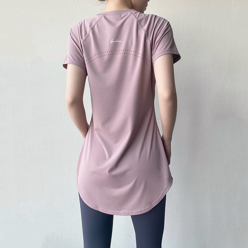 Yoga Clothing Short-sleeved Summer New Mid-length Hip Covering Slimming Quick-drying Top Breathable Fitness Sports T-shirt Women's Thin TAVEN System LLC