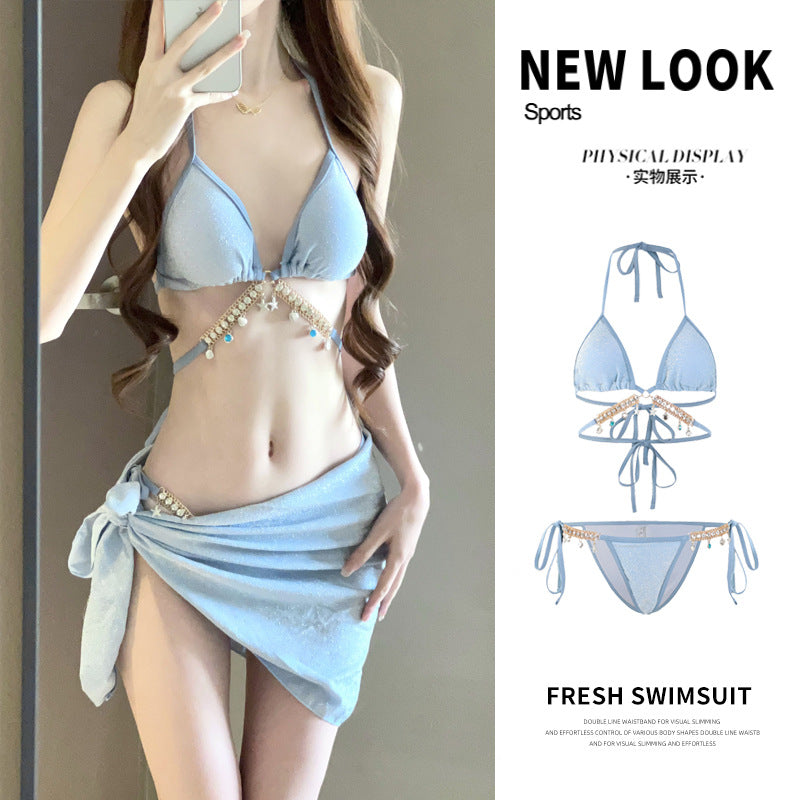 Swimsuit Female Mermaid Diamond Chain European and American Pure Lust Style Strap Triangle Bikini Three-Point Ins Sexy Vacation Swimsuit TAVEN System LLC
