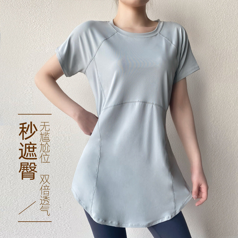 Yoga Clothing Short-sleeved Summer New Mid-length Hip Covering Slimming Quick-drying Top Breathable Fitness Sports T-shirt Women's Thin TAVEN System LLC