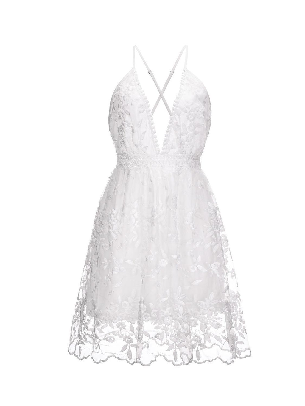 Cross-Border 2023 Summer New European and American Sexy Deep V Neck Backless Suspender Dress Amazon Lace Beach Dress TAVEN System LLC