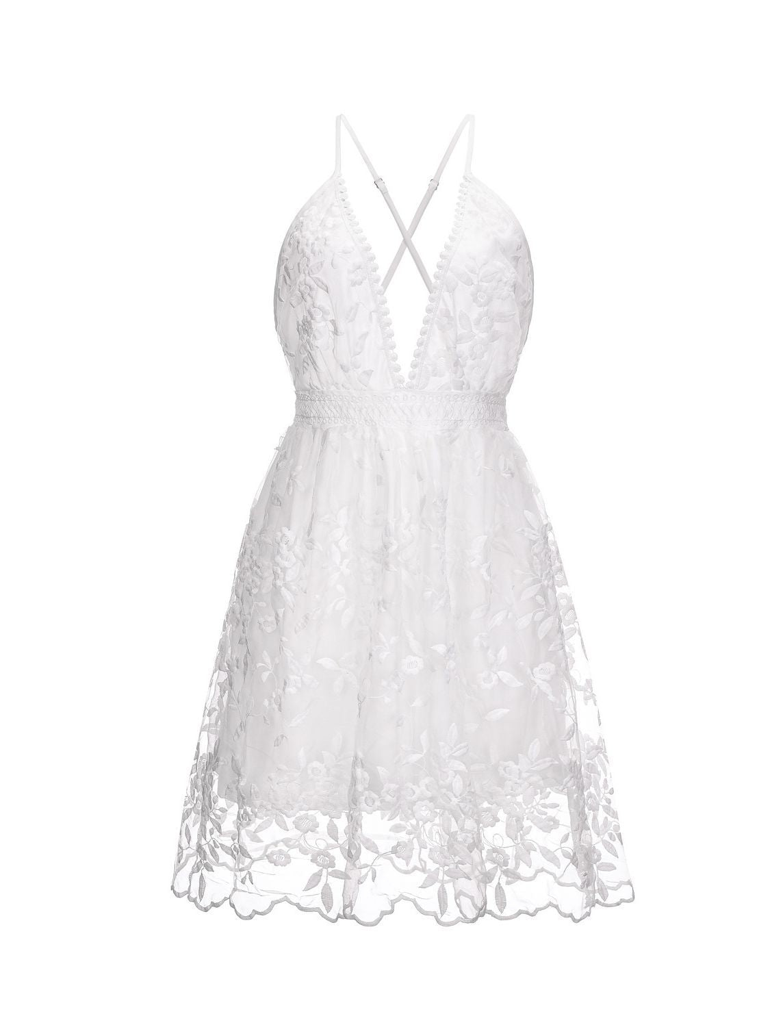 Cross-Border 2023 Summer New European and American Sexy Deep V Neck Backless Suspender Dress Amazon Lace Beach Dress TAVEN System LLC