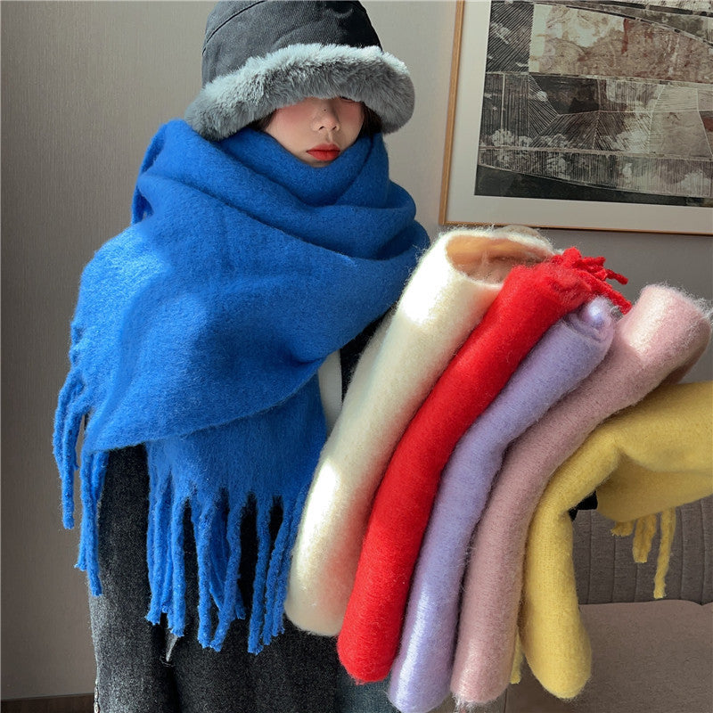 Solid Color Thickened and Extended Scarf for Women, 2026 Autumn and Winter New Korean Style, Versatile Winter Shawl for Students, Pink TAVEN System LLC