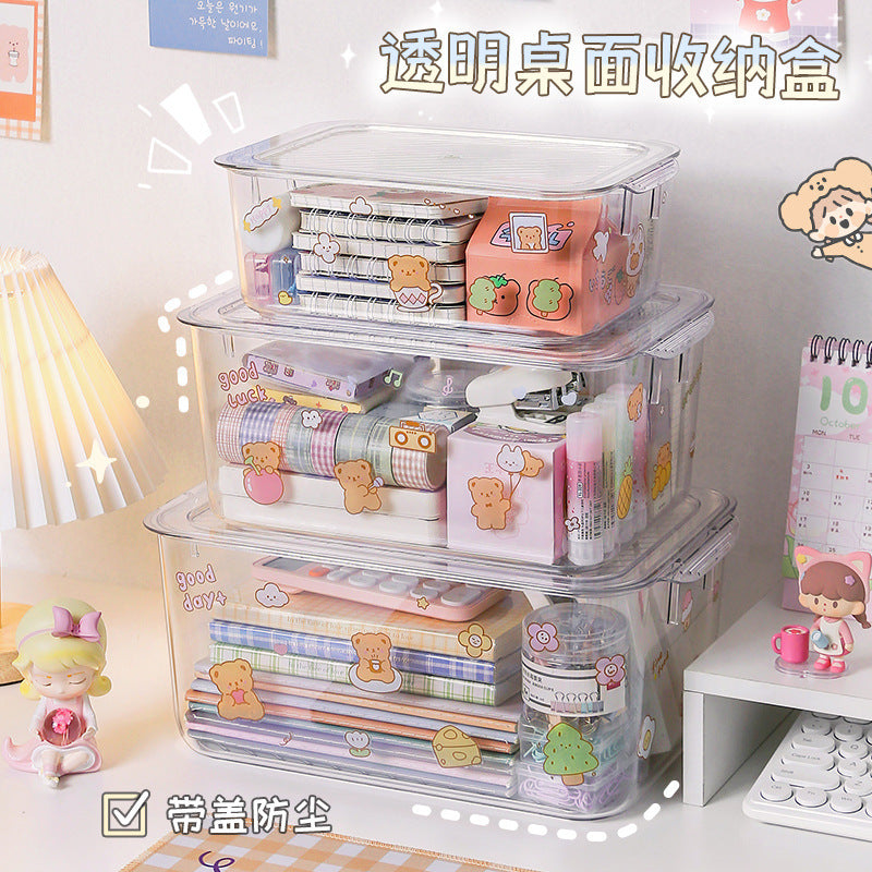 Transparent Desktop Storage Box with Lid Simple Dormitory Student Stationery Cosmetics Storage Organize Storage Box TAVEN System LLC