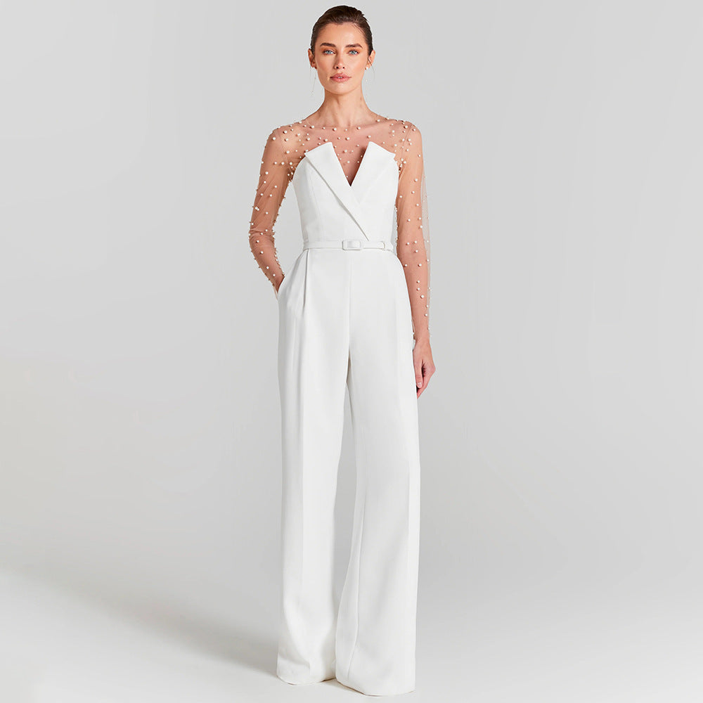 In Stock | White Bubble Bead Jumpsuit, Fashionable Casual Two-Piece Set, High-End European and American Women's Clothing, European and American Style. TAVEN System LLC