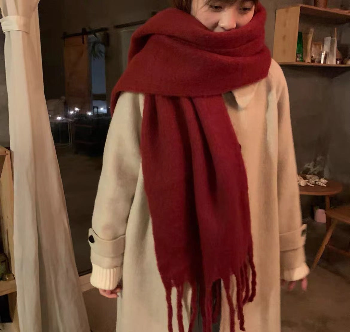 Solid Color Thickened and Extended Scarf for Women, 2026 Autumn and Winter New Korean Style, Versatile Winter Shawl for Students, Pink TAVEN System LLC