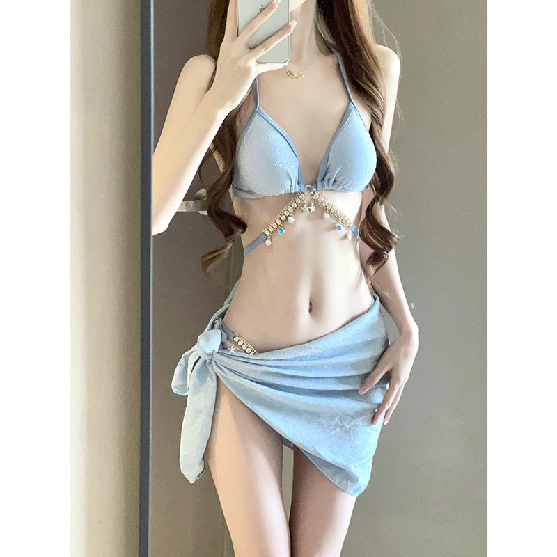 Swimsuit Female Mermaid Diamond Chain European and American Pure Lust Style Strap Triangle Bikini Three-Point Ins Sexy Vacation Swimsuit TAVEN System LLC